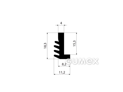 Gumový profil tvaru "L", 18,3x11,2/3mm, 70°ShA, EPDM, -40°C/+100°C, čierny